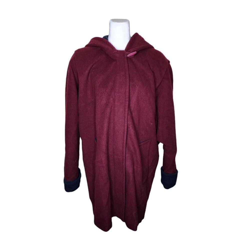 Vintage 80s Mackintosh Hooded Car Coat Womens Small Red Maroon Wool
